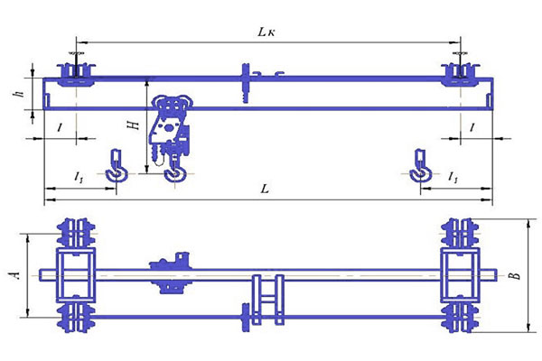 Кран КРП, мостовой ручной однобалочный подвесной